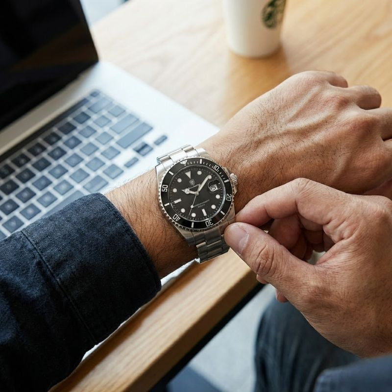 Poedagar Bernini Silver Black - On the wrist