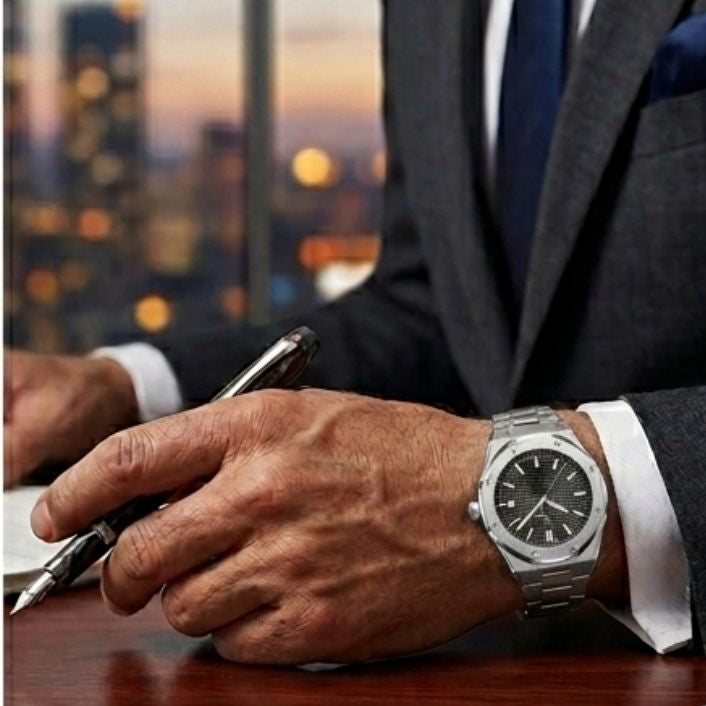Relógio Poedagar Deluxe Octagon Silver Black - On the wrist
