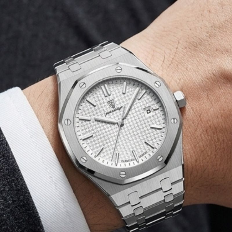 Poedagar Deluxe Octagon Silver White - On the wrist