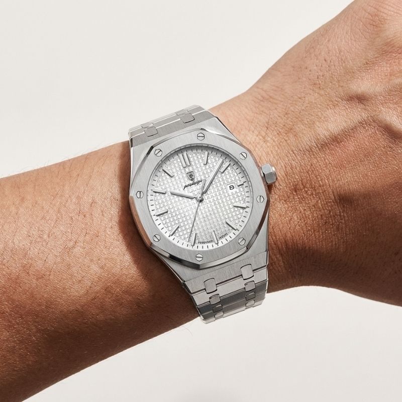 Poedagar Deluxe Octagon Silver White - Case and bracelet