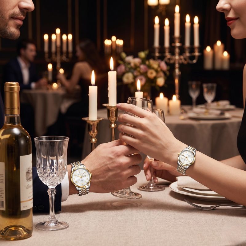 Relógio Poedagar Dual Essence Gold White - Case and bracelet