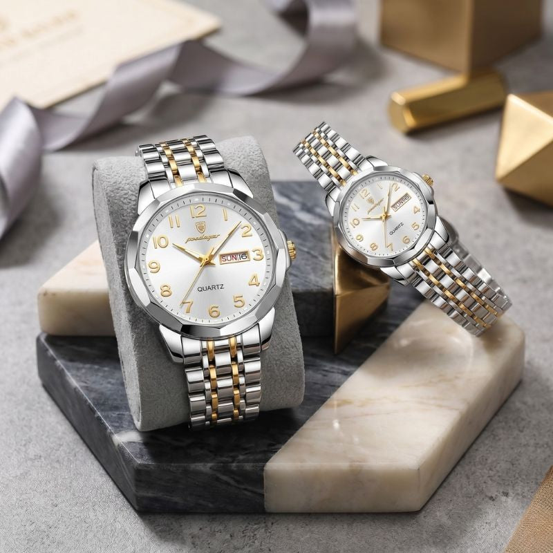 Relógio Poedagar Dual Essence Gold White - Finishing