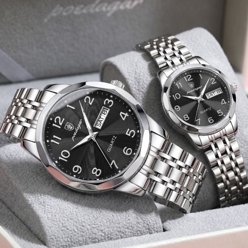Relógio Poedagar Dual Essence Silver Black - Finishing