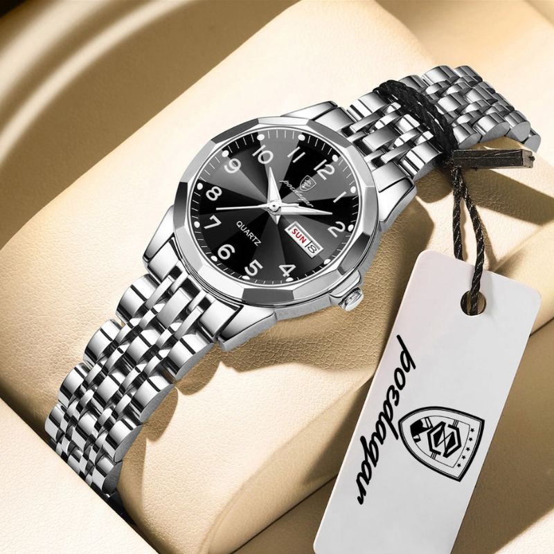Relógio Poedagar Dual Essence Silver Black - Case and bracelet