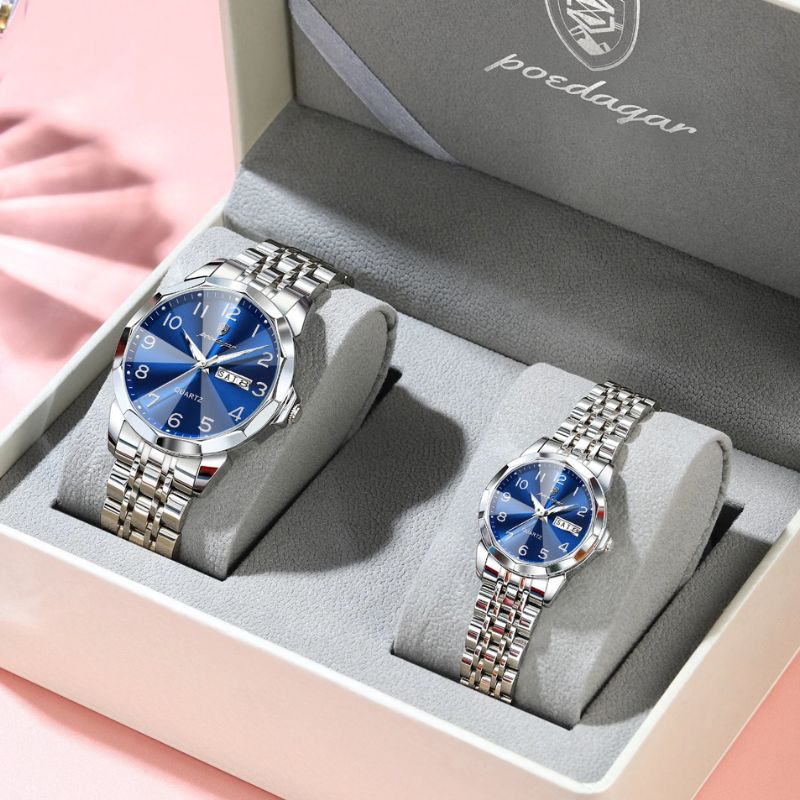 Relógio Poedagar Dual Essence Silver Blue - Presentation