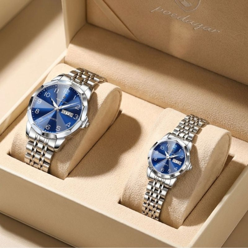 Relógio Poedagar Dual Essence Silver Blue - Finishing