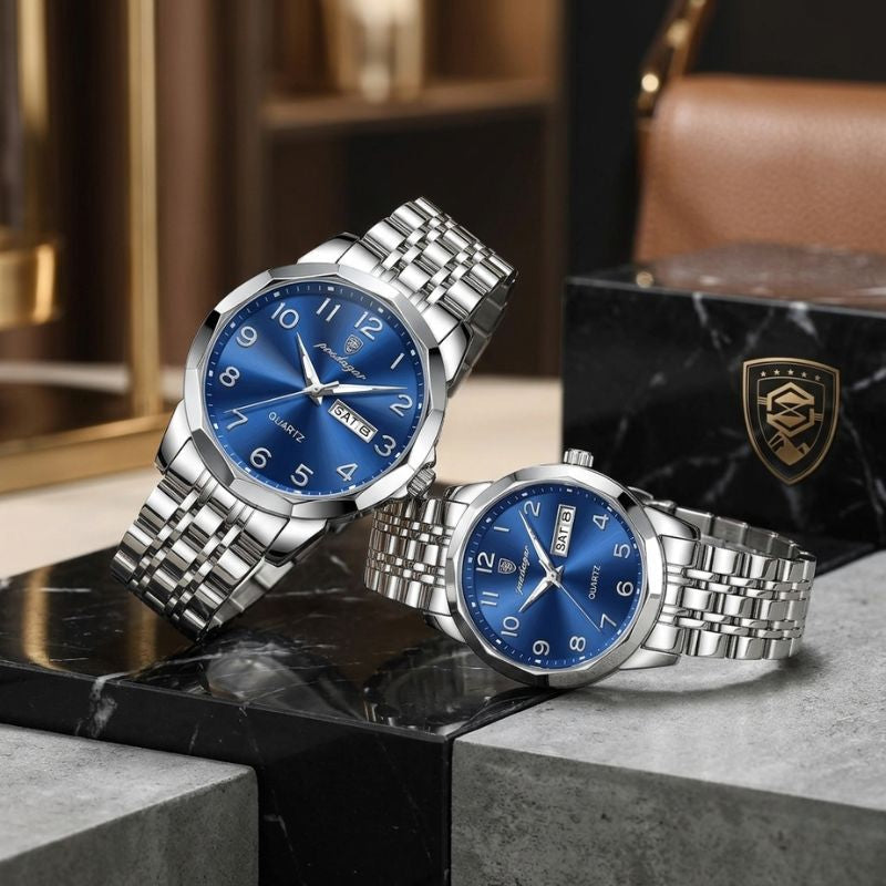 Relógio Poedagar Dual Essence Silver Blue - Dial