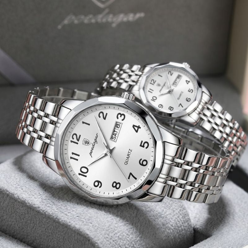 Relógio Poedagar Dual Essence Silver White - Case and bracelet