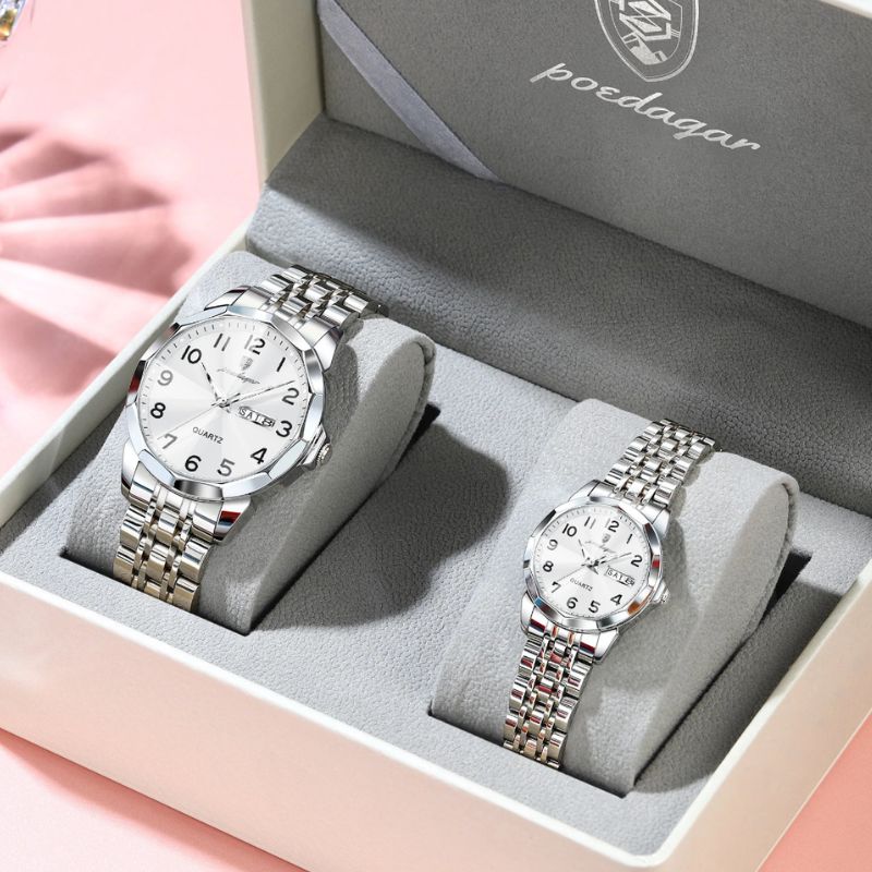Relógio Poedagar Dual Essence Silver White - Finishing