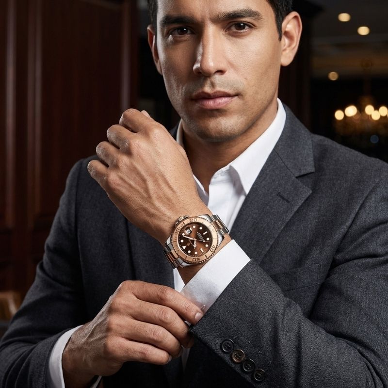Poedagar Submariner Rose Gold Brown - On the wrist