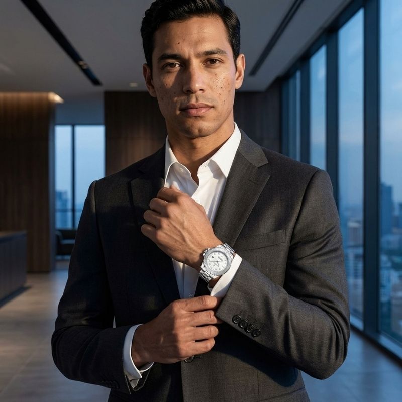 Poedagar Submariner Silver White - On the wrist