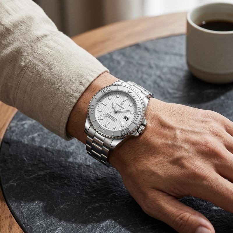 Poedagar Submariner Silver White - Case and bracelet