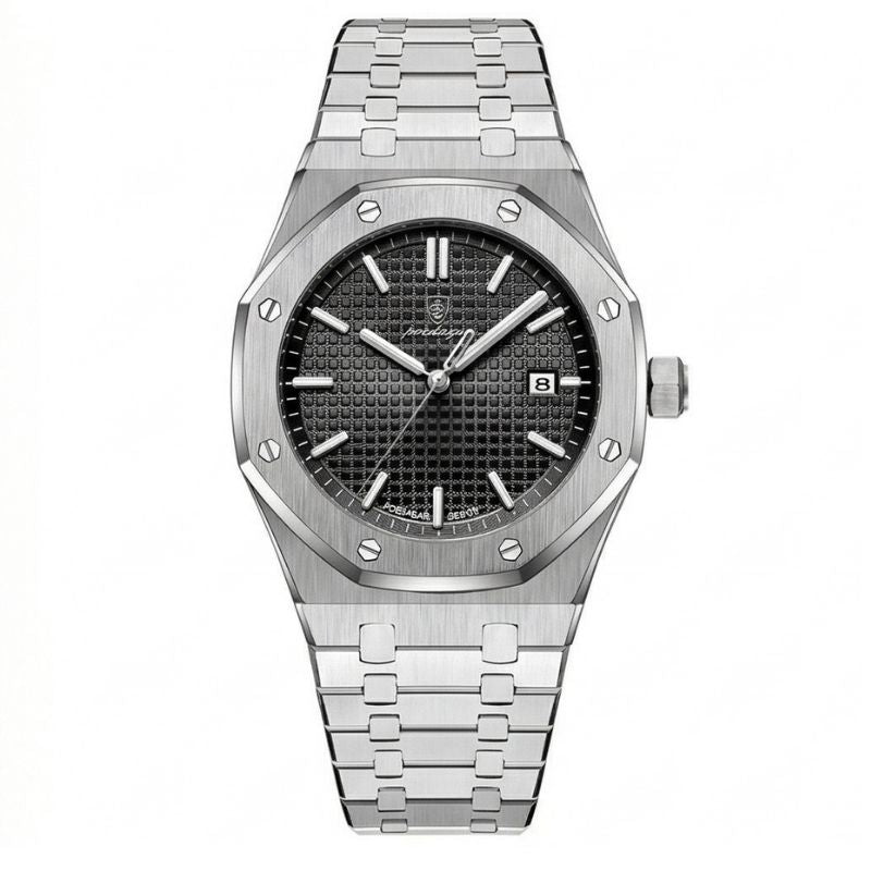 Relógio Poedagar Deluxe Octagon Silver Black - Finishing