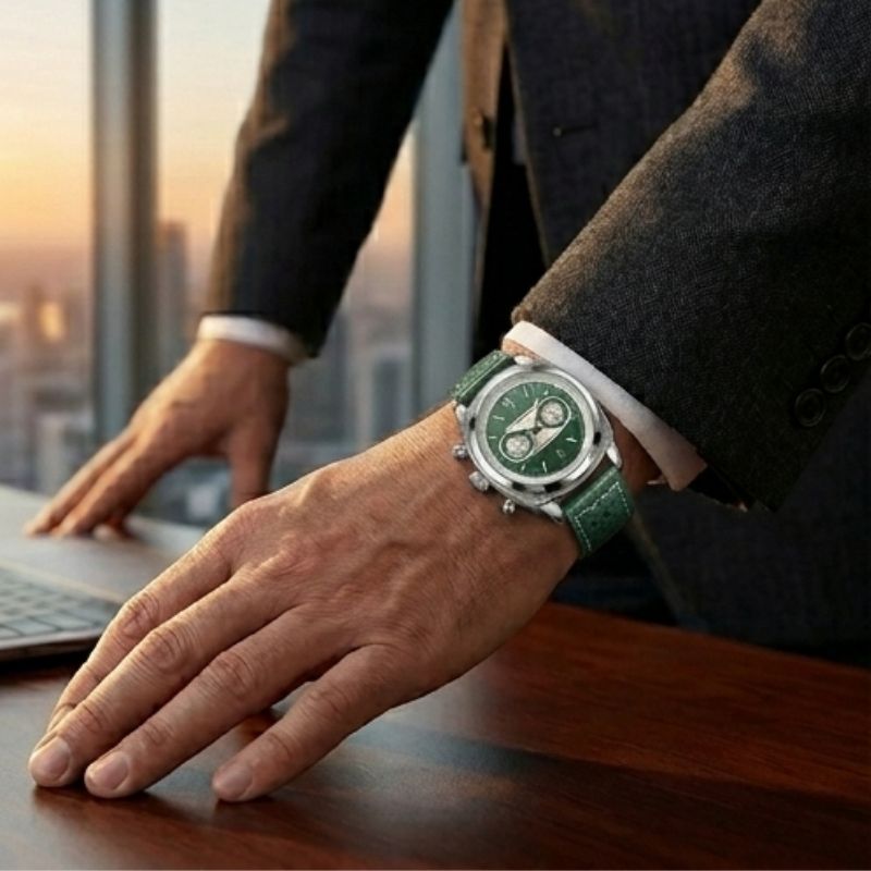 Relógio Poedagar Dominium Chrono Silver Green - On the wrist
