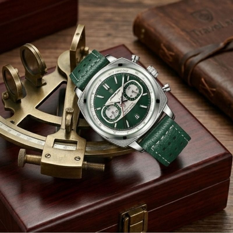 Relógio Poedagar Dominium Chrono Silver Green - Case and bracelet