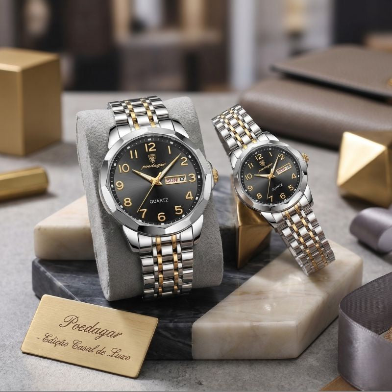 Relógio Poedagar Dual Essence Gold Black - Finishing