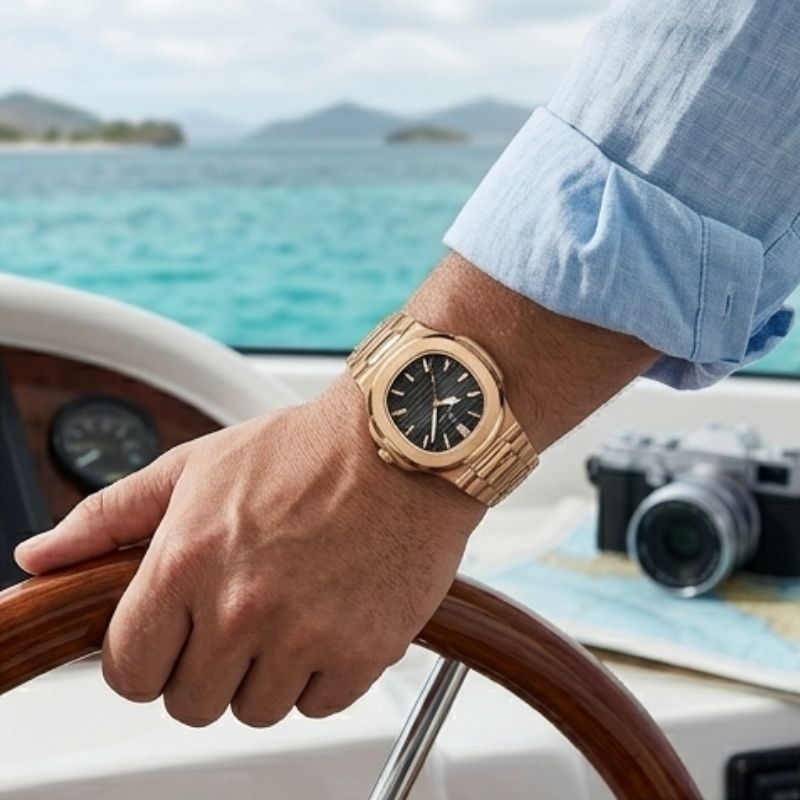 Poedagar Nautilus Rose Black - On the wrist