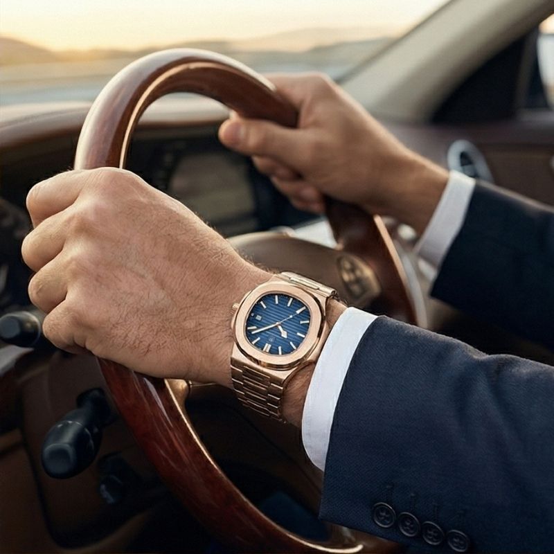 Poedagar Nautilus Rose Blue - On the wrist