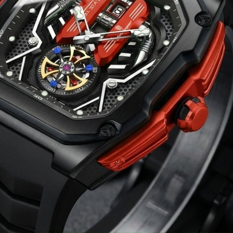Relógio Poedagar Velocity Black Red - Case and bracelet