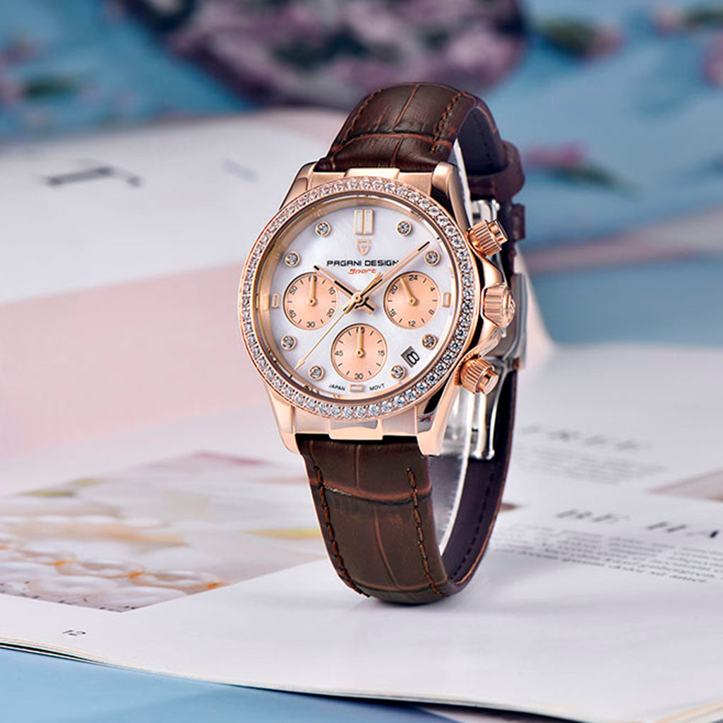 Women's Watch Pagani Design Daisy Gold Brown - Case and bracelet