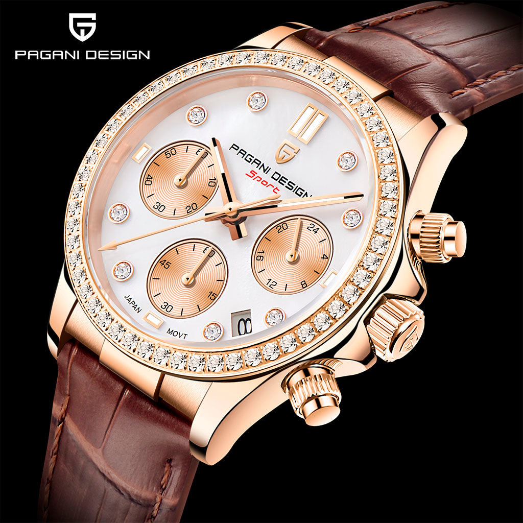 Women's Watch Pagani Design Daisy Gold Brown - On the wrist